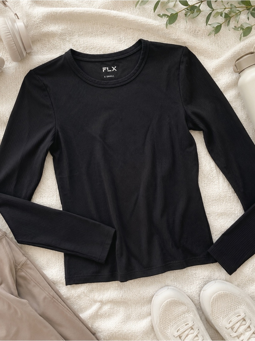 FLX Black Ribbed Long Sleeve Active‎ Top Women’s XS
